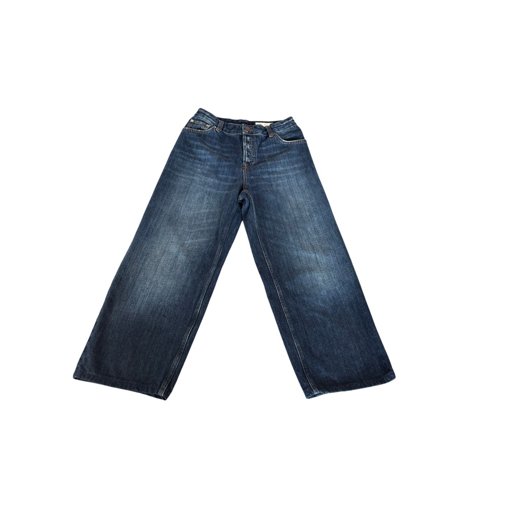 Zara Womens High Waisted Wide Leg Jeans Dark Wash Button Fly Indigo Blue SZ 6